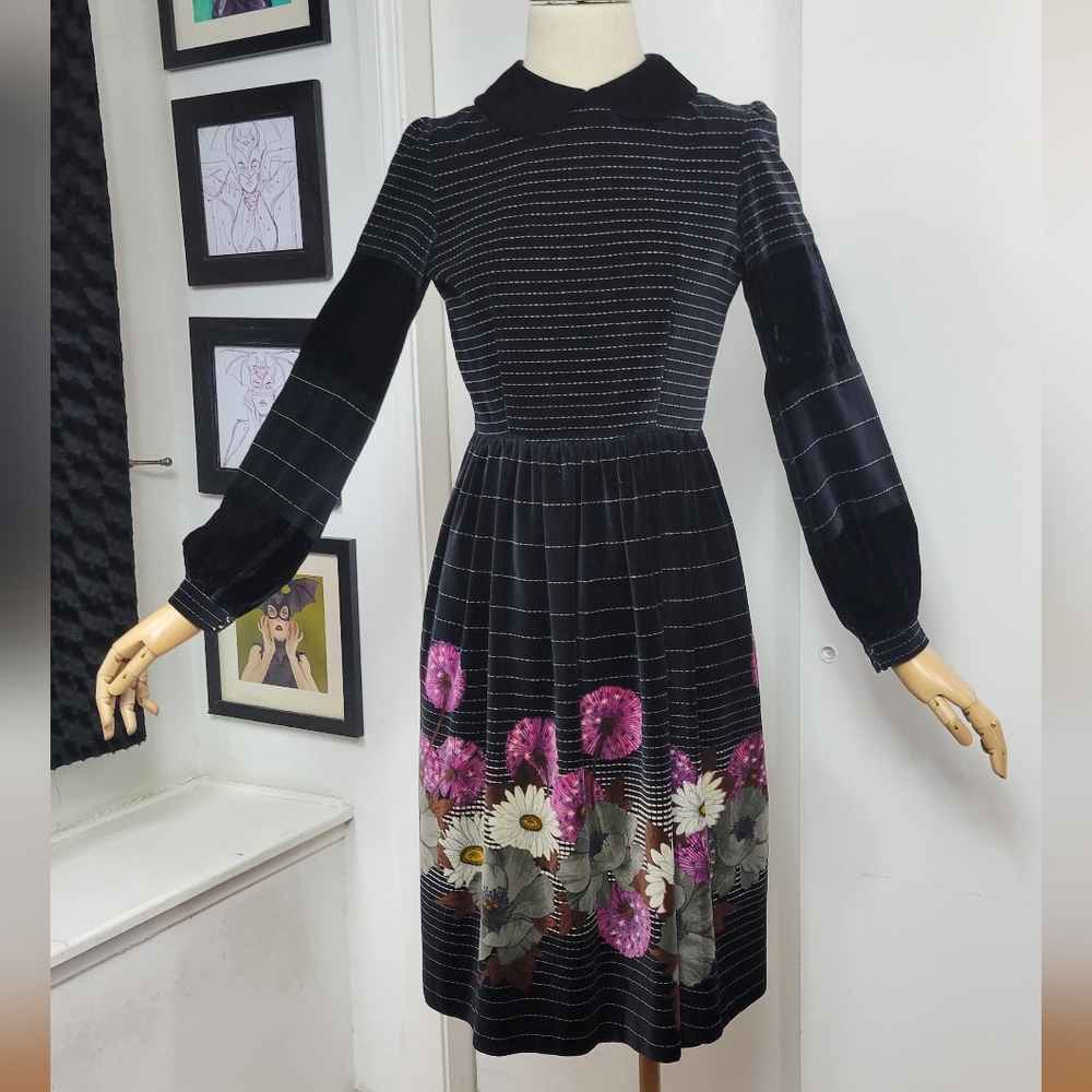 Vintage Velvet Dress With Florals